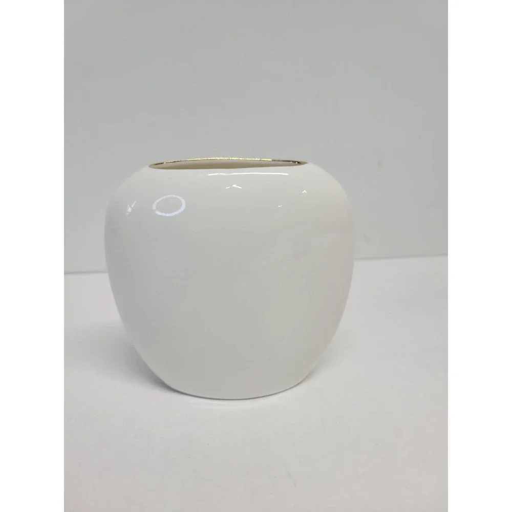 Fine China Japan Vintage Iris Bud Vase White Porcelain Gold Rim Ovoid Floral‎